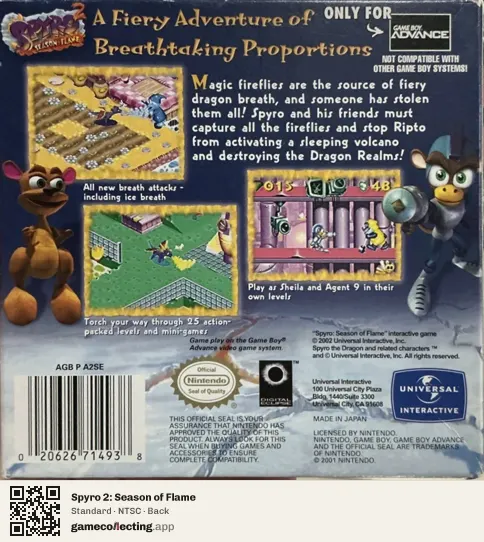 Spyro 2: Season of Flame Game Boy Advance, NTSC box back
