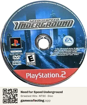 Need for Speed Underground PlayStation 2, NTSC disc