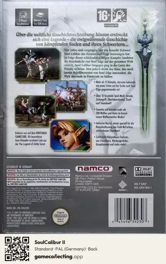 SoulCalibur II Nintendo GameCube, Germany box back
