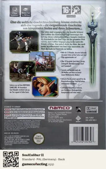 SoulCalibur II Nintendo GameCube, Germany box back