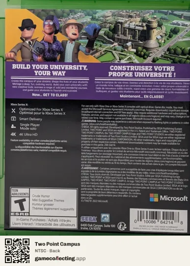 Two Point Campus Xbox Series X, NTSC box back