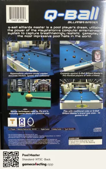 Pool Master PlayStation 2, NTSC box back