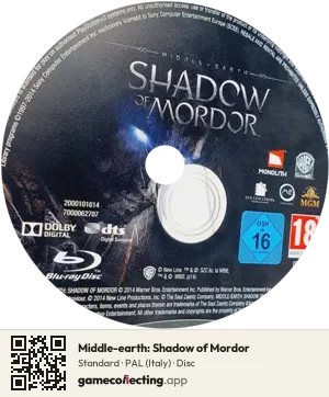 Middle-earth: Shadow of Mordor PlayStation 3, PAL disc