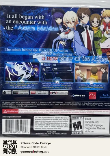 XBlaze: Code: Embryo PlayStation 3, NTSC box back