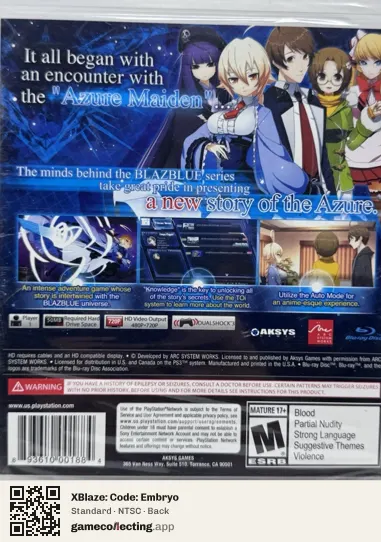 XBlaze: Code: Embryo PlayStation 3, NTSC box back