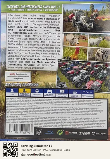 Farming Simulator 17 PlayStation 4, Germany box back