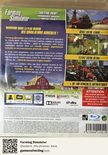 Farming Simulator PlayStation 3, France box back