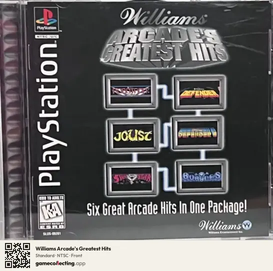Williams Arcade's Greatest Hits PlayStation, NTSC box front