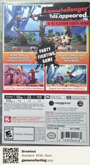 Brawlout Nintendo Switch, NTSC box back