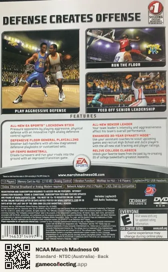 NCAA March Madness 06 PlayStation 2, Australia box back