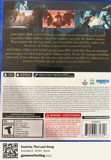 Enotria: The Last Song PlayStation 5, NTSC box back