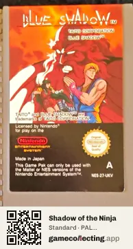 Shadow of the Ninja Nintendo Entertainment System, PAL cartridge label