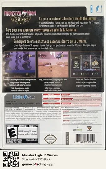 Monster High: 13 Wishes Nintendo Wii, NTSC box back