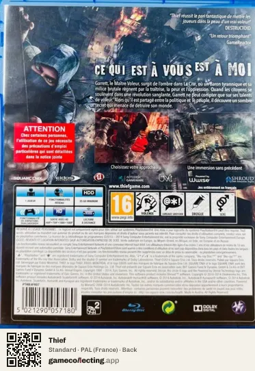 Thief PlayStation 4, France box back