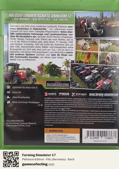 Farming Simulator 17 Xbox One, Germany box back
