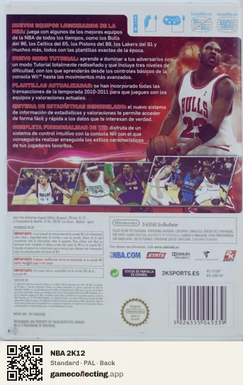 NBA 2K12 Nintendo Wii, PAL box back