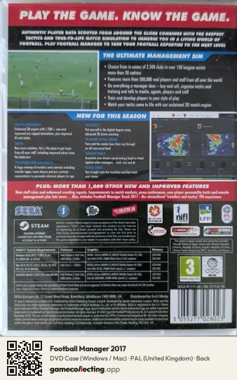 Football Manager 2017 Computer, United Kingdom box back