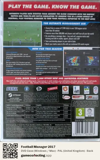 Football Manager 2017 Computer, United Kingdom box back