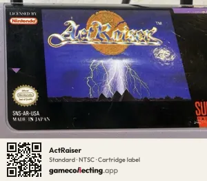 ActRaiser Super Nintendo Entertainment System, NTSC cartridge label