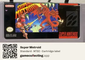 Super Metroid Super Nintendo Entertainment System, NTSC cartridge label