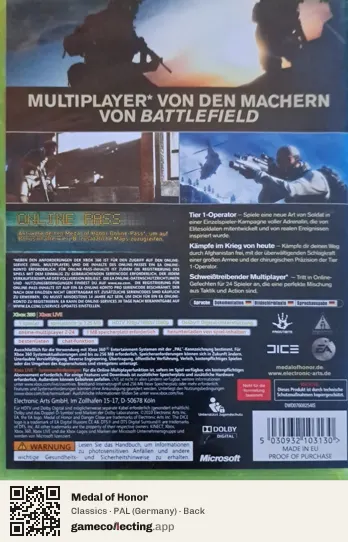 Medal of Honor Xbox 360, Germany box back