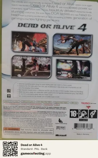 Dead or Alive 4 Xbox 360, PAL box back