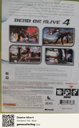 Dead or Alive 4 Xbox 360, PAL box back