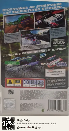 Sega Rally PlayStation Portable, Germany box back