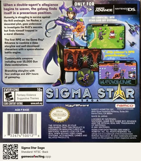 Sigma Star Saga Game Boy Advance, NTSC box back