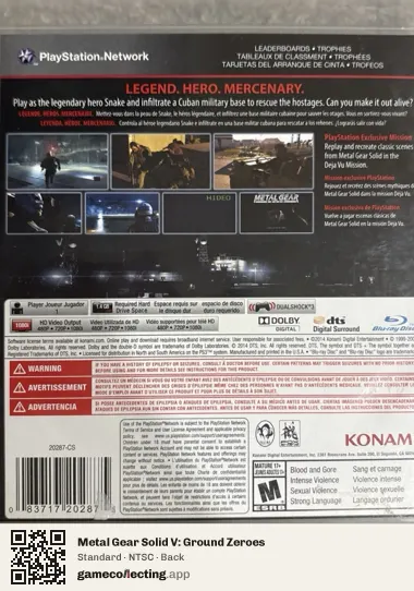 Metal Gear Solid V: Ground Zeroes PlayStation 3, NTSC box back