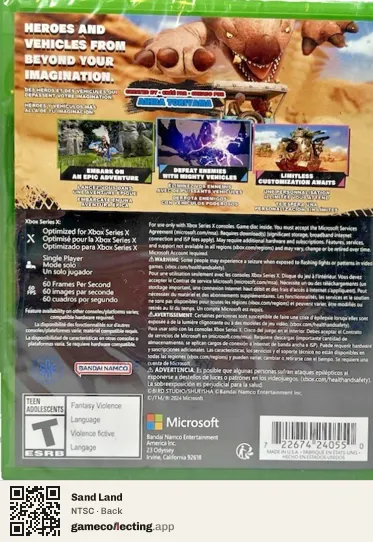 Sand Land Xbox Series X, NTSC box back