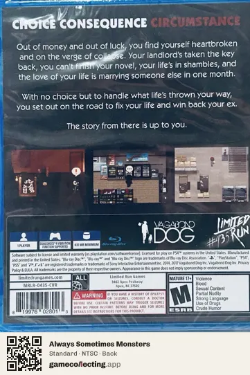 Always Sometimes Monsters PlayStation 4, NTSC box back