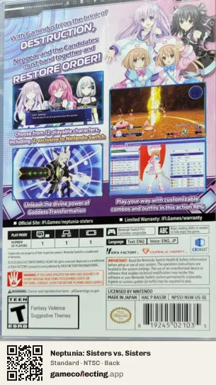 Neptunia: Sisters vs. Sisters Nintendo Switch, NTSC box back