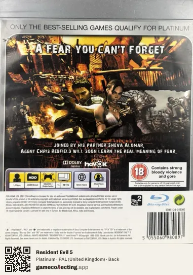 Resident Evil 5 PlayStation 3, United Kingdom box back