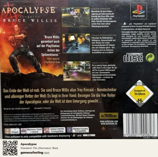 Apocalypse PlayStation, Germany box back