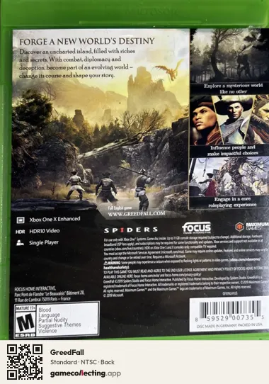 GreedFall Xbox One, NTSC box back