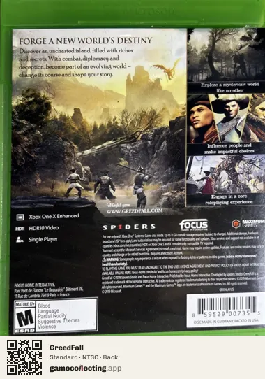 GreedFall Xbox One, NTSC box back