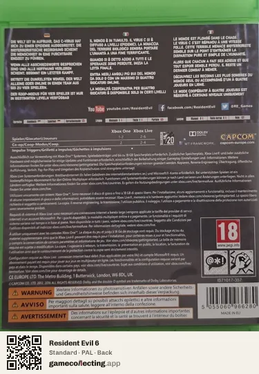 Resident Evil 6 Xbox One, PAL box back