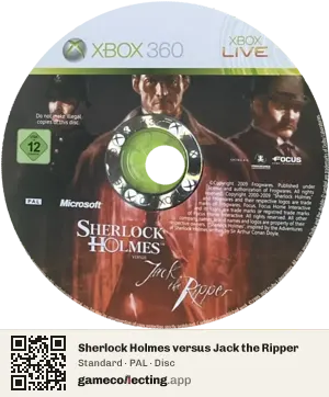 Sherlock Holmes versus Jack the Ripper Xbox 360, PAL disc