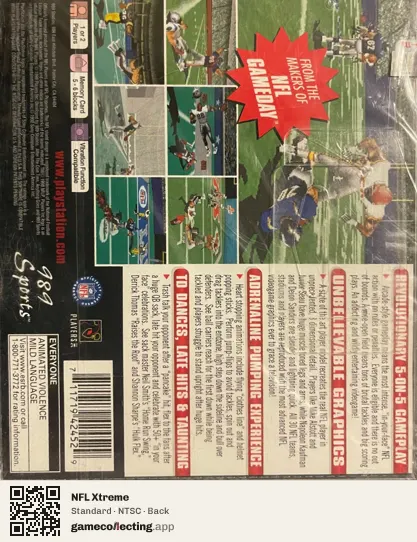 NFL Xtreme PlayStation, NTSC box back