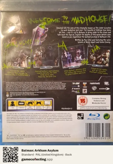 Batman: Arkham Asylum PlayStation 3, United Kingdom box back