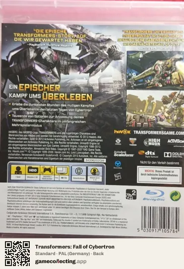 Transformers: Fall of Cybertron PlayStation 3, Germany box back