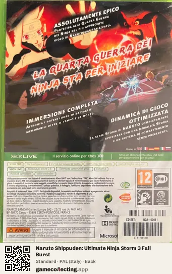 Naruto Shippuden: Ultimate Ninja Storm 3 Full Burst Xbox 360, Italy box back