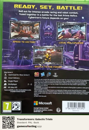 Transformers: Galactic Trials Xbox Series X, PAL box back