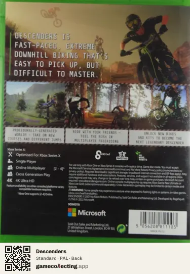 Descenders Xbox Series X, PAL box back