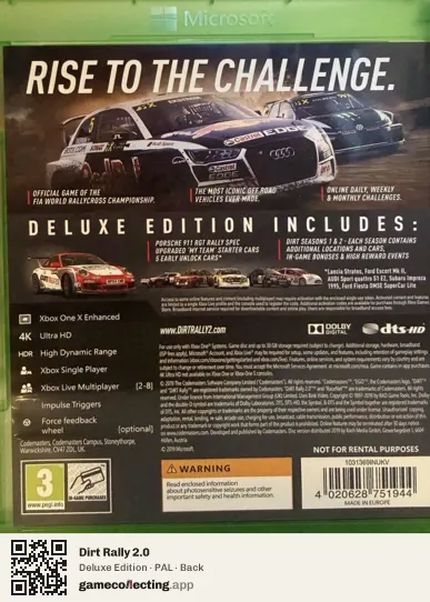 Dirt Rally 2.0 Xbox One, PAL box back