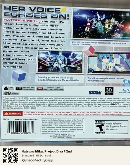 Hatsune Miku: Project Diva F 2nd PlayStation 3, NTSC box back