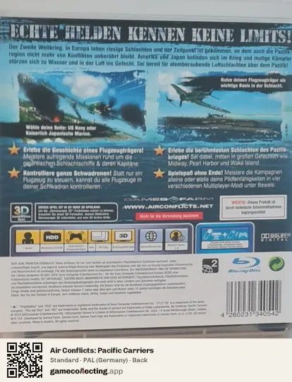 Air Conflicts: Pacific Carriers PlayStation 3, Germany box back