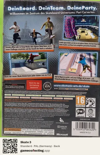 Skate 3 Xbox 360, Germany box back