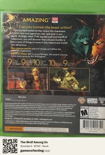 The Wolf Among Us Xbox One, NTSC box back